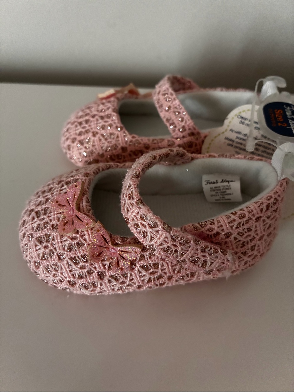 First Steps Baby Girl Pink Glitter Mary Jane Shoes Size 2 3-6M NWT